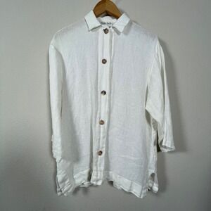 Monika Turtle Studio Button Up‎ Shirt Womens XS White Open Weave Coastal Minimal